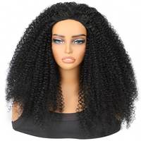 Perruque mi-tête en gros, 100% cheveux humains, prête à porter, couleur naturelle, afro bouclé, cheveux brésiliens vierges Remy pour femmes noires, petites et grandes tailles