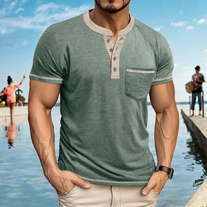 Men's Short Sleeve Henley T Shirt Pocket Chest <b>Tee</b> Breathable Casual Summer <b>Tee</b> - Product Image 3