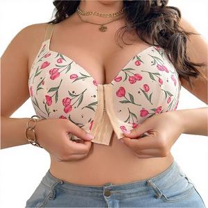 Lencería Romántica de Encaje para Mujer, Sujetador Push-Up con Copa Completa, Transpirable, Sin Varillas, Tirantes Ajustables, Cierre Frontal, Talla Grande - Product Image 4