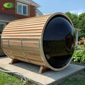 Sauna de barril panorâmica Smartmak ODM para jardim ao ar livre em cedro com vidro marrom