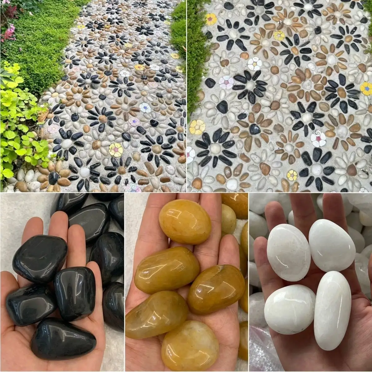 Wholesale 3-5cm Yellow Black White Polished Pebble Landscaping White Stones Factory Bulk Price High Quality