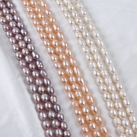 Chaîne de perles de riz AAA de 7-8 mm, perles d'eau douce authentiques, naturelles, blanches, roses, violettes, perles d'eau douce