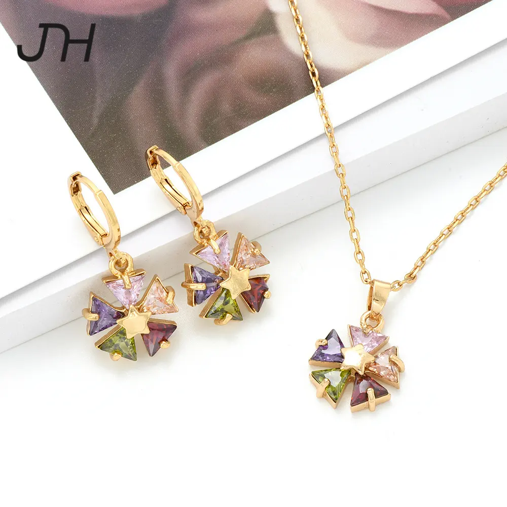 JH Wholesale Five-Pointed Star Shape Custom Jewelry Women Accessories Brass Necklace Jewelry Indian 18K Gold Plated Jewelry Set
