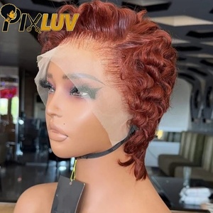 Parrucca Pixie Cut in <span class=keywords><strong>Capelli</strong></span> Umani, Corta e Ricci, in <span class=keywords><strong>Capelli</strong></span> Vergini Vietnamiti, con Frontale in Pizzo HD, Senza Colla, Pre-Piumata, All'Ingrosso - Product Image 1