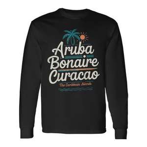 Camiseta de Manga Larga con Cuello Redondo de las Islas del Caribe, Aruba, Bonaire, Curazao, Diseño Promocional Unisex para Adultos - Product Image 1