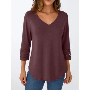 2025 FOXA femmes hauts reine 3/4 longueur manches col en V dentelle tunique habillée décontracté affaires tenues dames mode chandails - Product Image 1