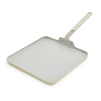 Poêle carrée antiadhésive blanche avec poignée en silicone anti-chaleur, facile à nettoyer, compatible four, revêtement céramique sain pour ustensiles de cuisine