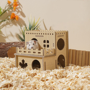 Vente en gros d'usine - Cachette carrée classique pour hamster en bois massif naturel, écologique, robuste, durable et imperméable pour petits animaux d'intérieur - Product Image 4