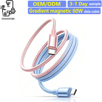 Cable de Carga Rápida Magnético Tipo-C a Tipo-C de 60W con Cable Trenzado de Nailon de Doble Color, Carga Rápida de 3A para Computadora - OEM/ODM