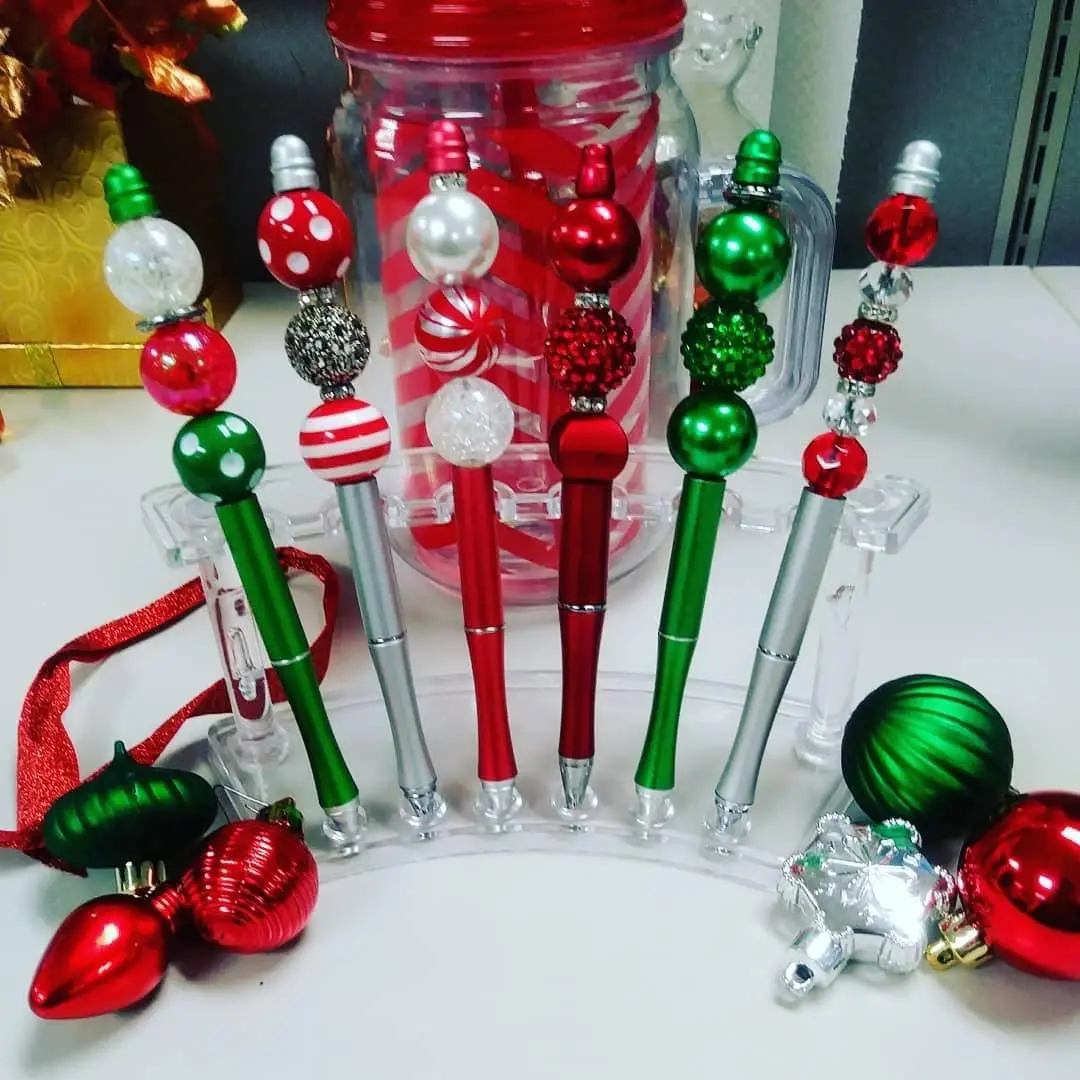 Christmas Handcraft Bead Decorative Pen DIY bubblegum Beads Pen 2mm Rod Green Round Topper Metal Beadable Pen