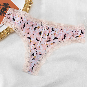 Sous-vêtements sexy pour femmes, string en dentelle imprimé, t-shirt séduisant à taille basse pour femmes, sous-vêtements de <span class=keywords><strong>bikini</strong></span> légers et doux - Product Image 6