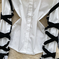 Chemisier ample à col et manches longues croisé en dentelle pour femme - Collection Printemps