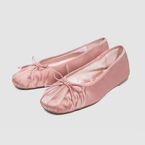 French Minimalist <b>Bow</b> Decor Flats, Unique Wrinkle Design All-match Shallow Mouth Ballet Shoes For Women Daily Casual Wear - Product Image 3