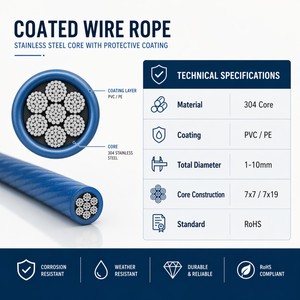 Cable de Acero Recubierto de PVC 7x7 7x19, Cable Recubierto de Plástico, Cable de Acero Recubierto de PVC 7X7 Resistente para Uso Intensivo - Product Image 4