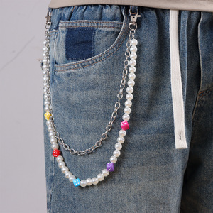 Cadena de cintura de perlas de imitación de doble capa, estilo Hip Hop, diseño geométrico, para uso diario. - Product Image 1