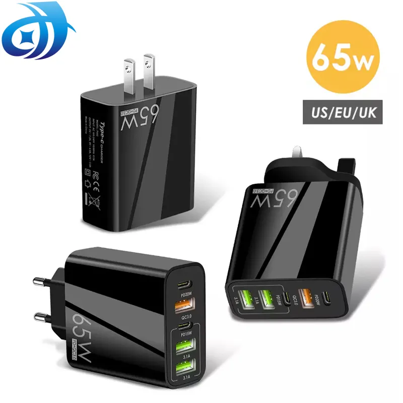 Carregador rápido de celular, 12v usb tipo de parede c 20w 5 portas multi usb 65 w para samsung iphone 14 13 12