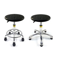 Tabouret Antistatique Réglable Noir à Points, avec Anneau de Fixation Chromé en PU, Chaise de Laboratoire à Pied Fixe pour Atelier d'Assemblage Électronique et Mobilier de Travail