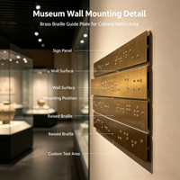 Plaque de guidage tactile personnalisée en acier inoxydable et laiton pour signalétique Braille de musée, affichage de reliques culturelles en braille en relief pour salle d'exposition