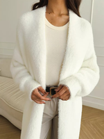 Cardigan long en fausse fourrure douce blanche pour femme, sans boutons, en tricot, matière imitation fourrure de cony, vente chaude, prix bas, ODM