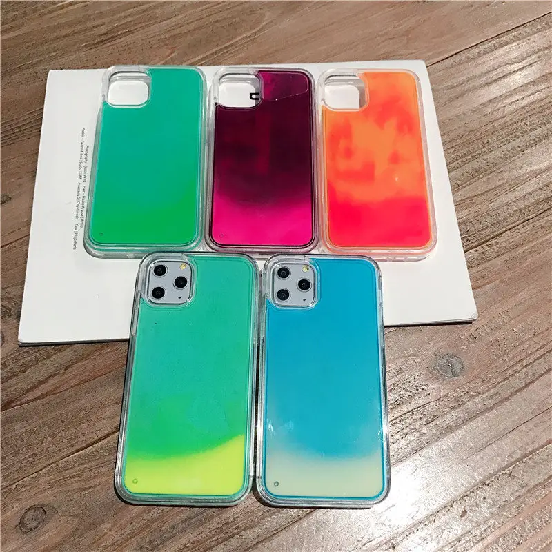 Untuk iPhone 11 12 Ponsel Mencakup Pasir Cepat Keren Menyala Dalam Gelap Ponsel Case Neon Cair Pasir Case untuk iPhone 13 Pro Max