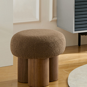 Modern <strong>Adjustable</strong> Mushroom <strong>Stool</strong> with Brown Lamb Wool Seat and Barrel PVC Pipe Walnut Veneer-Hotel Bedroom Apartment Ottoman - Product Image 5