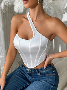 2025 Neuestes Design Hochwertiges weißes Satin-Spaghetti träger-Tanktop Damen Sexy Dessous Fishbone Shaping Crop Top - Product Image 4