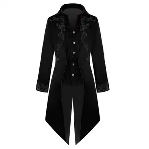 Mantel kostum Victorian pria dewasa, kostum Cosplay hitam Tuxedo Halloween, mantel belakang, kostum Gothic Steampunk, mantel pakaian luar