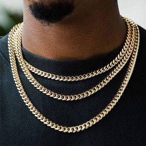 Kalung berisi emas 14K choker tebal khusus rantai Tautan Kuba Hip Hop Miami tahan air untuk pria Cadena Cubana - Product Image 5