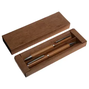 Penna a sfera in legno sottile sfusa ecologica naturale di alta qualità di fabbrica penna in bambù regalo di promozione con Clip in metallo con Logo