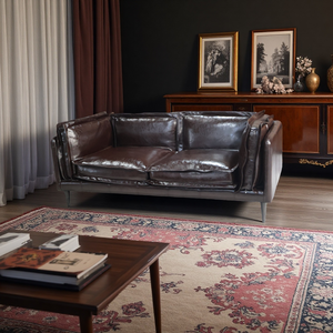 Canapé en cuir véritable vintage <span class=keywords><strong>à</strong></span> vendre, canapé lounge en cuir de vache, canapé 2 places pour salon, appartement, café, boutique, style rétro - Product Image 2