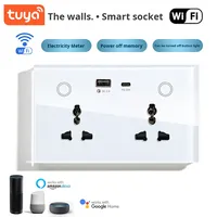 Enchufe Inteligente de Pared Industrial SLS con Temporizador, Medidor de Electricidad Universal, WiFi, Cristal, 16A, Control por Voz, Tuya, 147, Control Remoto, 2 Tomas de Corriente