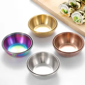 4/8pcs 9cm Diameter Stainless Steel Condiment Portion Cups Appetizer Plates Soy Sauce Bowl Serving Saucer Dish Dipping Sauce Cup