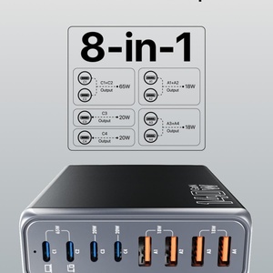 320W GAN <span class=keywords><strong>5</strong></span> Type C และ3 USB อะแดปเตอร์ชาร์จโทรศัพท์มือถือเดสก์ท็อปแท่นชาร์จ8พอร์ตชาร์จเร็ว - Product Image 5