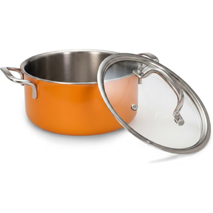 Casserole en émail orange avec couvercle en verre, intérieur en acier inoxydable, design moderne et durable - Product Image 1
