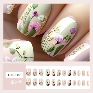24 piezas de prensa floral de acrílico <span class=keywords><strong>en</strong></span> <span class=keywords><strong>uñas</strong></span> postizas verde francés <span class=keywords><strong>uñas</strong></span> postizas <span class=keywords><strong>con</strong></span> <span class=keywords><strong>flores</strong></span> mariposa cubierta completa puntas de <span class=keywords><strong>uñas</strong></span> cuadradas - Product Image 2