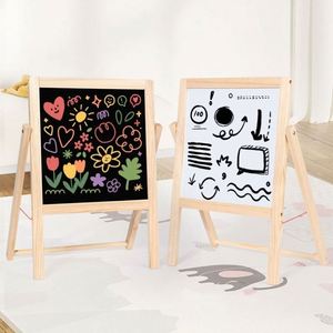 Double Sided Drawing Rack Toy Indoor Diy Art <b>Creative</b> Kids Wooden Easel With Magnetic Letter and Tangram Puzzle - Product Image 1