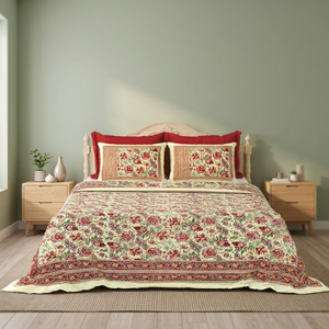Traditional Hand Block Print Bedsheet Indian Cotton <b>Floral</b> Jaipur Handmade Boho <b>Bedspread</b> King Size Bedroom Decor - Product Image 3