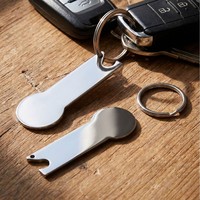Porte-clés en acier inoxydable avec jeton de chariot de supermarché, ouvre-chariot, pièce de déverrouillage, cadeau promotionnel personnalisé