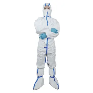 PPE Gown Suit White Chemical Protective Clothing Hood Plastic Overall Factory Workwear Uniform Disposable Coveralls