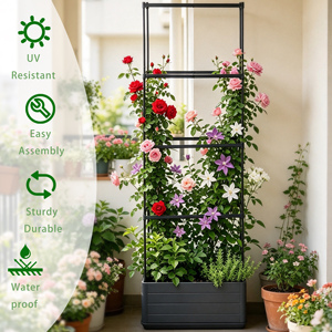 Outdoor Plastic Self-Watering Raised Garden Bed Easy Assembly <b>Planter</b> Box with 4-Tier Trellis for Climbing Vine &<b>Vegetable</b> - Product Image 5