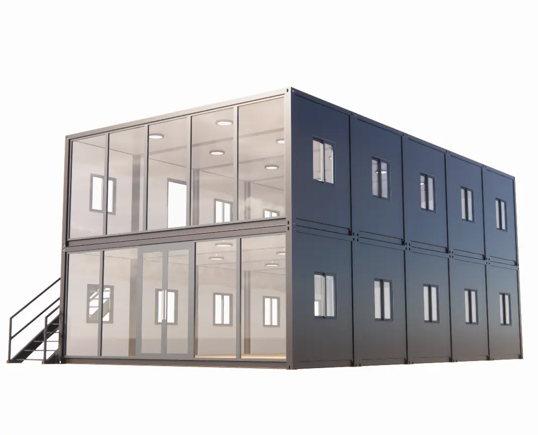 Dos pisos de 40 pies contenedor a prueba de huracanes Oficina prefabricada modular pequeña cabina completa sala de contenedores