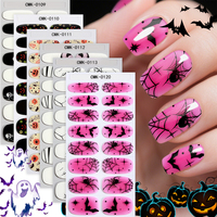 Autocollants pour ongles en gel sans UV, écologiques, sans danger pour la peau, 16 bandes, dégradé rose, motif toile d'araignée, design chauve-souris, Halloween