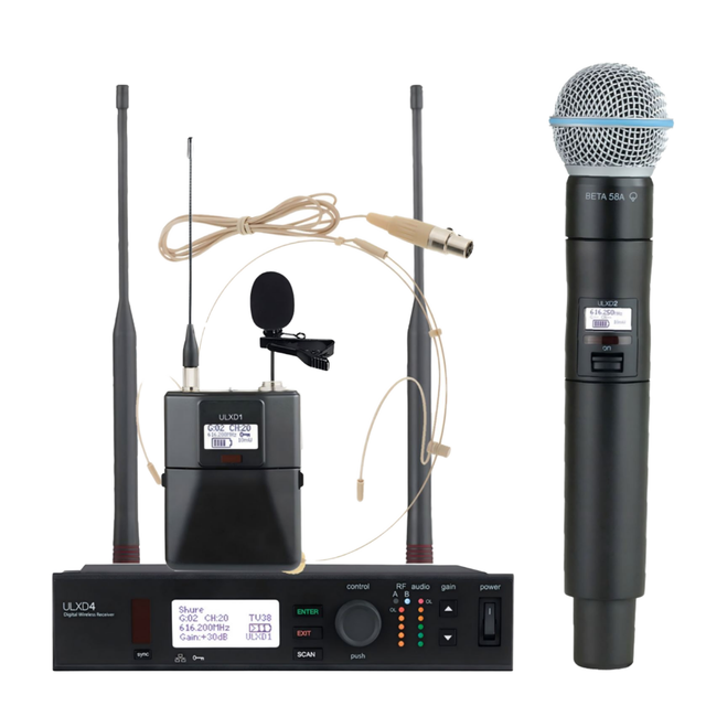ULXD4 Professional Metal Wireless Handheld Karaoke Microphone System BETA58A BETA87A KSM9 UHF Dynamic XLR Connector