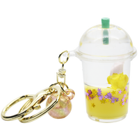 Porte-clés vibrant en acrylique personnalisé avec thé boba liquide flottant, sangle tendance, logo personnalisé pour la promotion de la marque et les cadeaux promotionnels