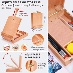 Bview Art Portable Pliant Durable Dessin En Bois Italie Croquis <span class=keywords><strong>Chevalet</strong></span> Boîte <span class=keywords><strong>Kit</strong></span> Avec 24 Peinture Acrylique Pinceau Palette Couteau - Product Image 2
