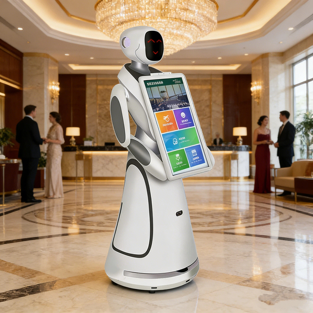 AI Reception Robot with Touch Screen Advertising Display Intelligent Information Desk Robot for Mall Exhibition Hall Museum