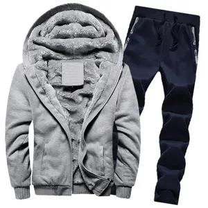 Men's Plus Fleece Solid Color Hoodie Set Plus Size Slim-fit Tracksuit Youth Thick Warm Hooded Coat 5XL