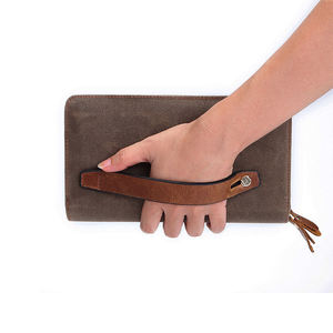 กระเป๋าคลัทช์ AndoBag RFID กันน้ำ ผ้าแคนวาส + หนังวัวแท้ สำหรับผู้ชาย กระเป๋าสตางค์ใบใหญ่ จุของได้เยอะ สไตล์เรโทร พร้อมช่องใส่เหรียญ รุ่น 1417 - Product Image 2