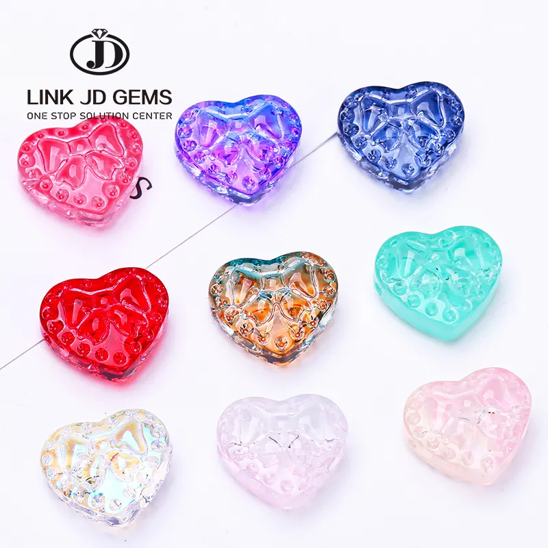 14*16mm Multicolor Lampwork cristallo perline di fascino sciolto modello di arco di vetro a forma di cuore ciondolo perline di fascino per la creazione di gioielli