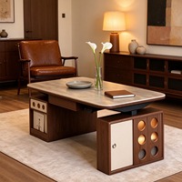 Table basse électrique moderne ATUNUS avec plateau en pierre frittée et armoires de rangement en bois pour le salon